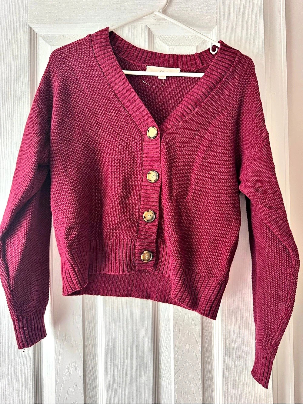 LOFT Burgundy Button-Front Cardigan Size Small Like New
